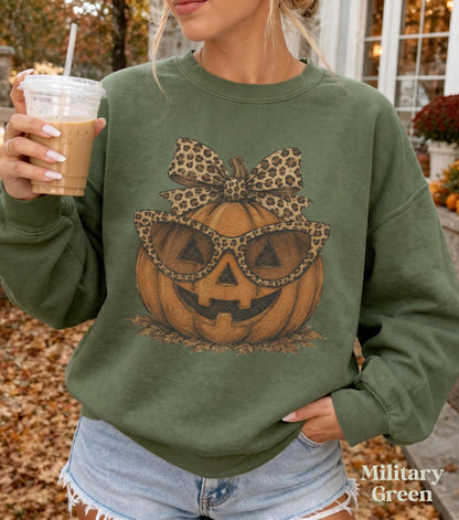 Leopard Pumpkin Halloween Sweatshirt – Jack O Lantern Fall Crewneck