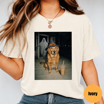 Personalized Halloween Dog Shirt – Golden Retriever Ghost Spooky Season Graphic Tee