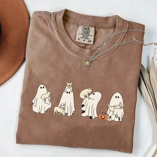 French Bulldog Halloween shirt with cute ghosts Frenchies and trick-or-treat pumpkin