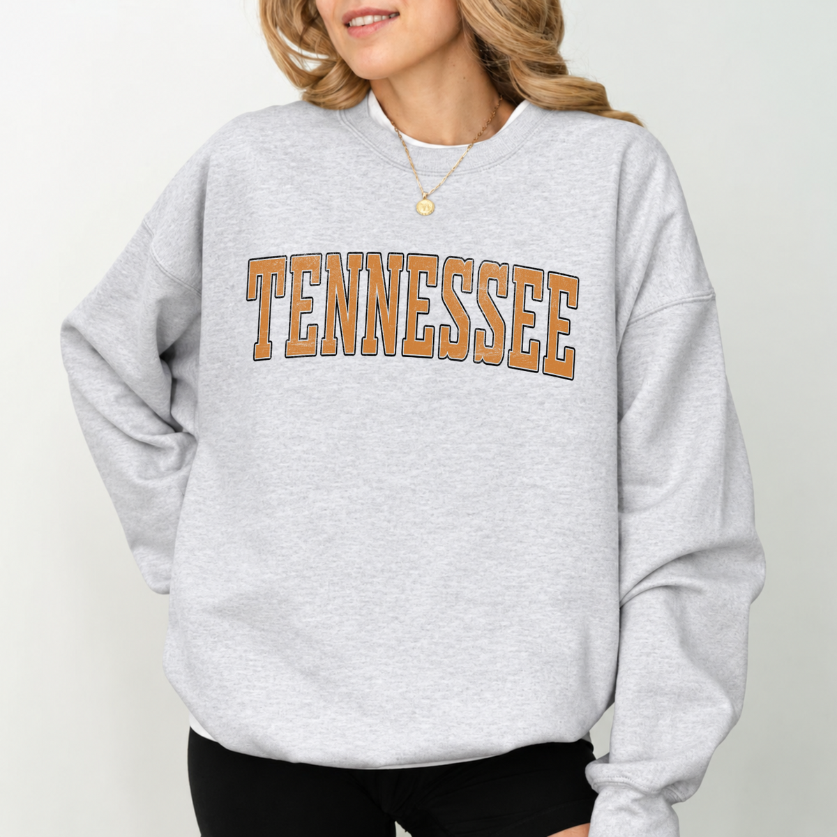 Vintage varsity college sweatshirt with distressed collegiate lettering