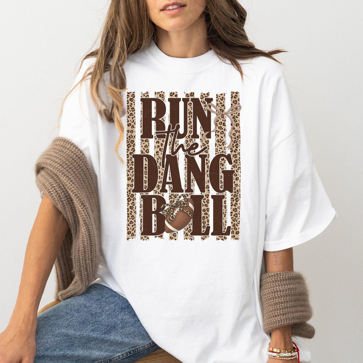 Run The Dang Ball Football Shirt, Leopard Game Day T-Shirt, Football Season Tee
