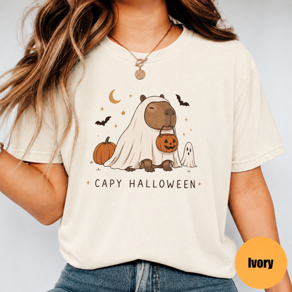 Cute Capybara Halloween Comfort Colors ghost graphic tee