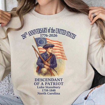 Personalized 250 Years of America Shirt, Custom Name Descendant of a Patriot, Patriotic 1776–2026 Tee 684228