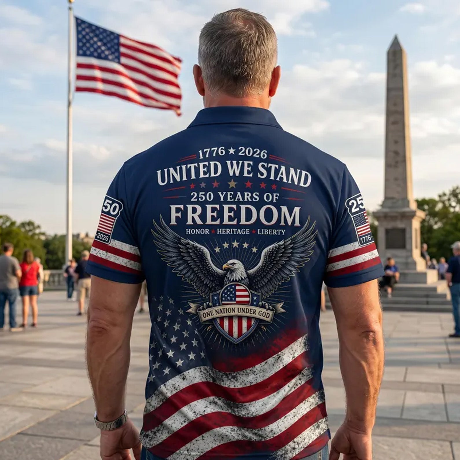 250 Years Patriotic Golf Polo Shirt, USA Flag AOP Polo for Men, 4th of July Independence Day Shirt 685119