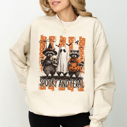 Spooky and Feral Halloween Shirt – Raccoon Ghost Pumpkin Graphic Tee