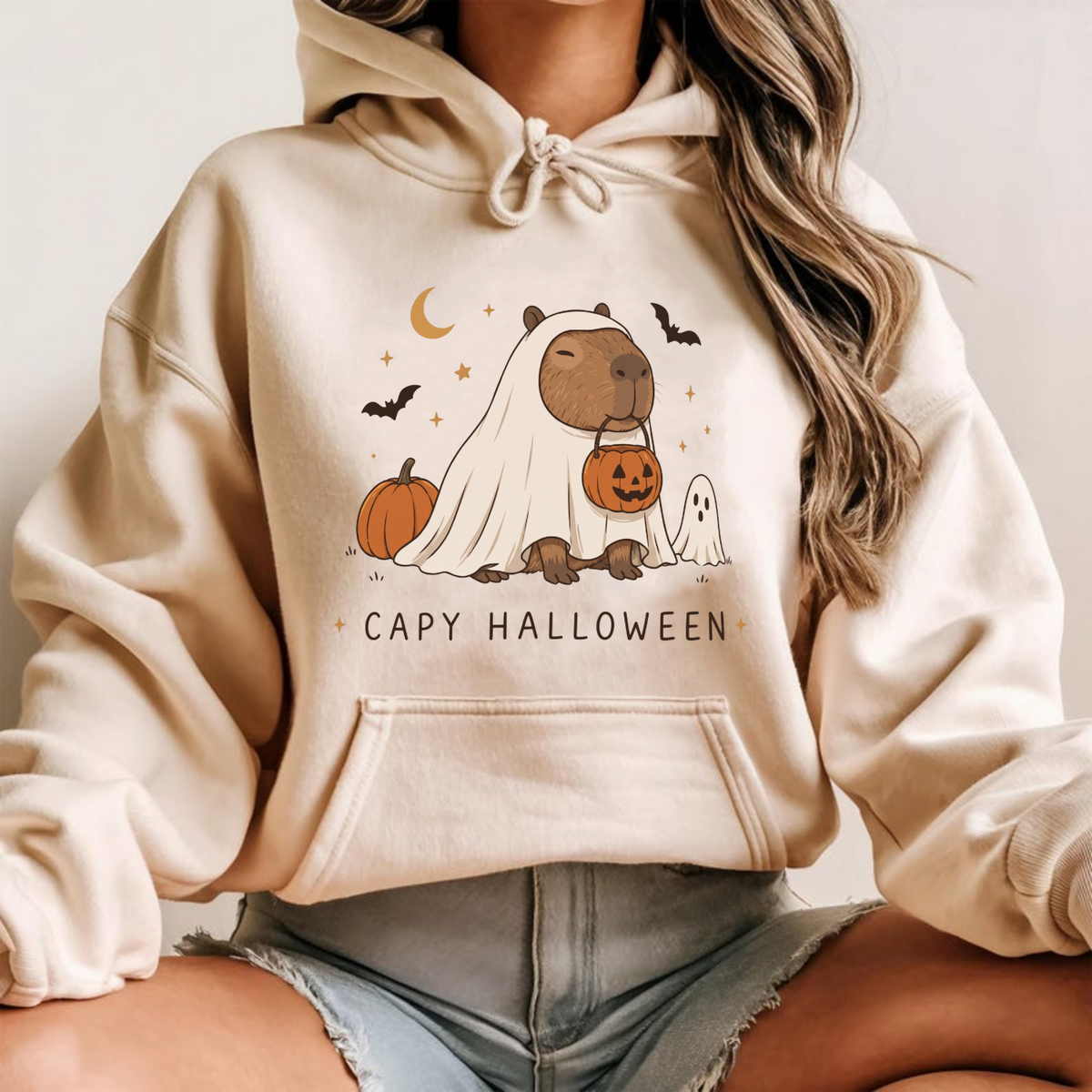 Cute Capybara Halloween ghost pullover hoodie