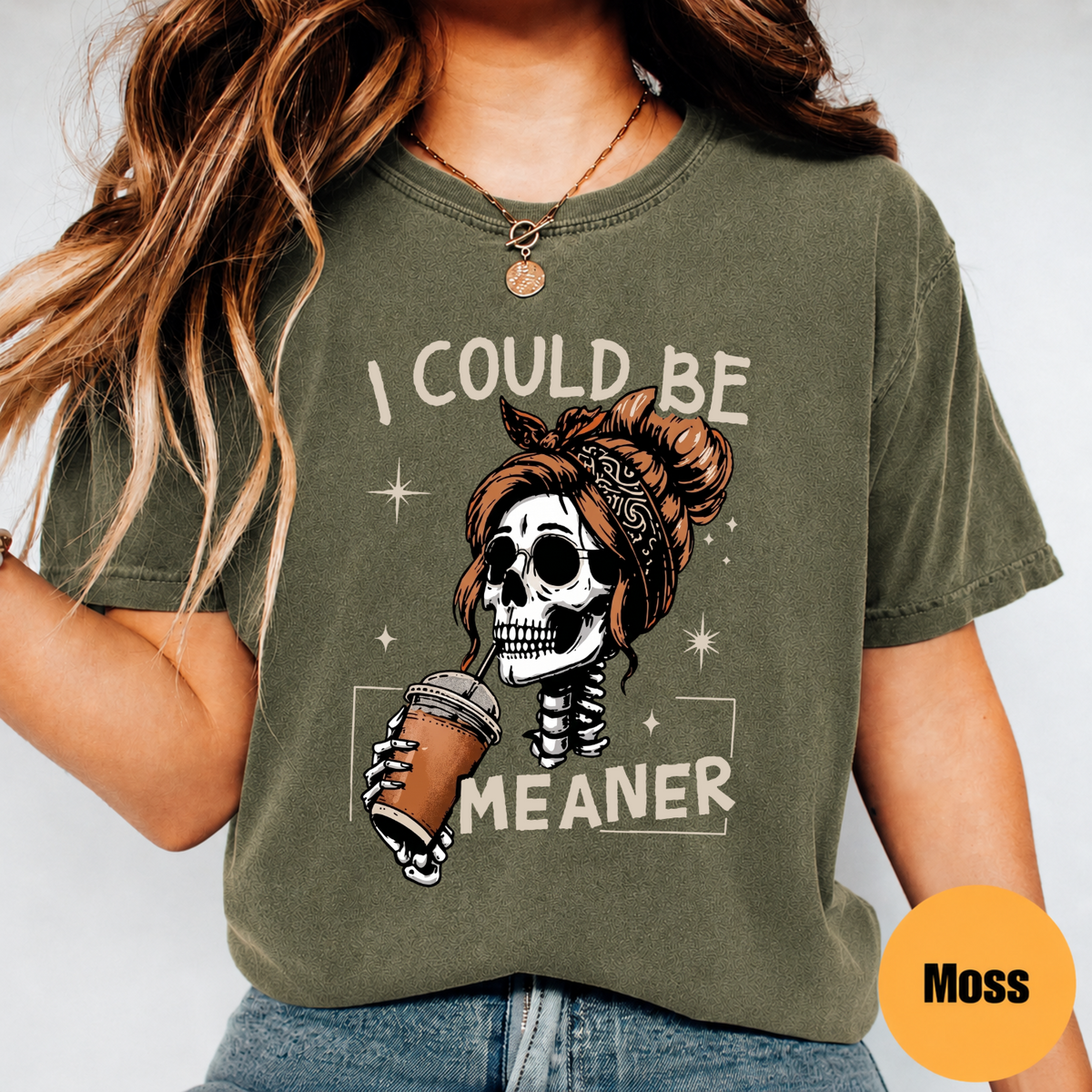 I Could Be Meaner Skeleton Coffee Shirt – Funny Halloween Graphic Tee