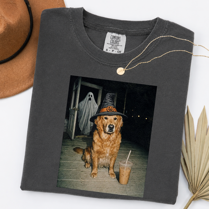Personalized Halloween Dog Shirt – Golden Retriever Ghost Spooky Season Graphic Tee