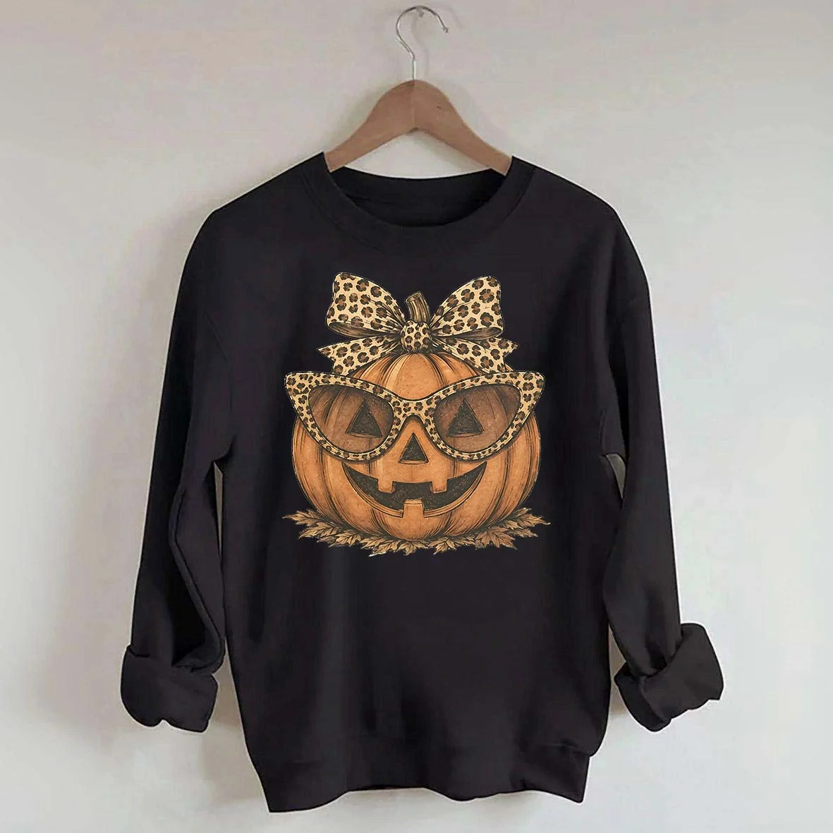 Leopard Pumpkin Halloween Sweatshirt – Jack O Lantern Fall Crewneck