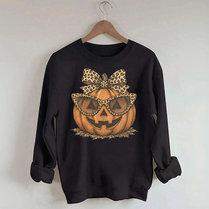 Leopard Pumpkin Halloween Sweatshirt – Jack O Lantern Fall Crewneck