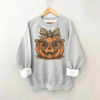 Leopard Pumpkin Halloween Sweatshirt – Jack O Lantern Fall Crewneck