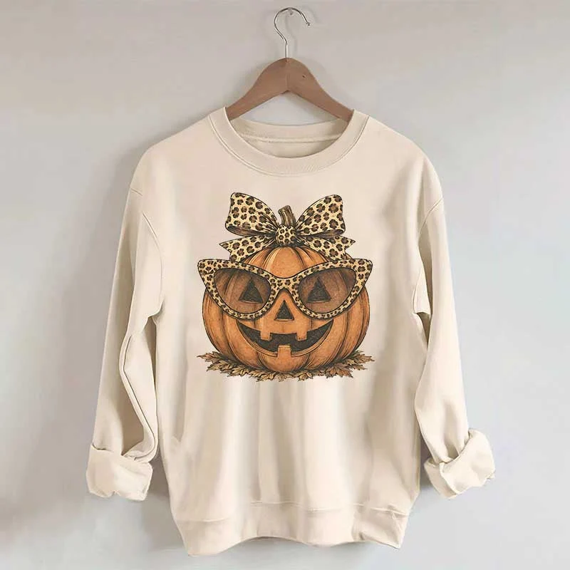 Leopard Pumpkin Halloween Sweatshirt – Jack O Lantern Fall Crewneck
