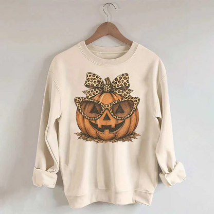 Leopard Pumpkin Halloween Sweatshirt – Jack O Lantern Fall Crewneck
