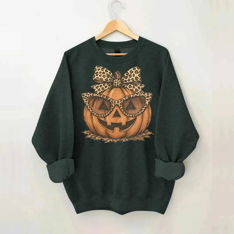 Leopard Pumpkin Halloween Sweatshirt – Jack O Lantern Fall Crewneck