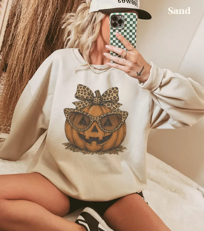 Leopard Pumpkin Halloween Sweatshirt – Jack O Lantern Fall Crewneck