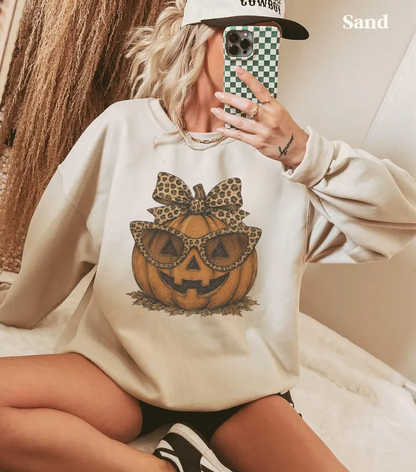 Leopard Pumpkin Halloween Sweatshirt – Jack O Lantern Fall Crewneck