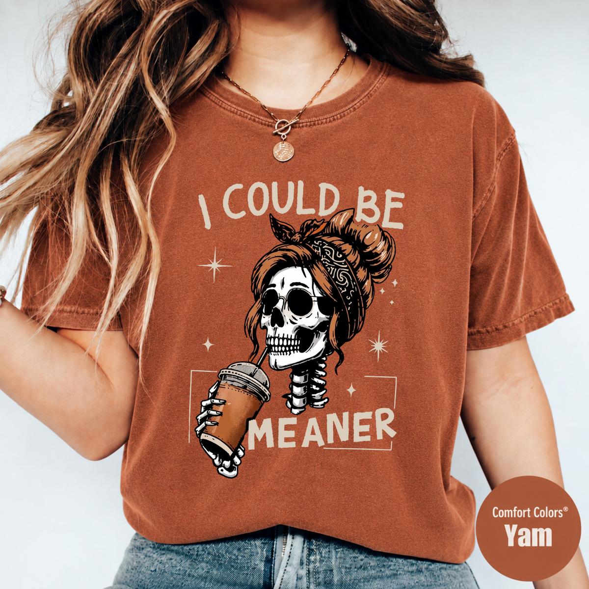 I Could Be Meaner Skeleton Coffee Shirt – Funny Halloween Graphic Tee